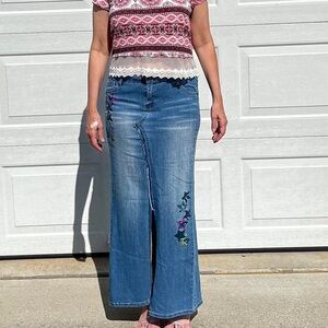 Stars Upcycled Denim Maxi Skirt